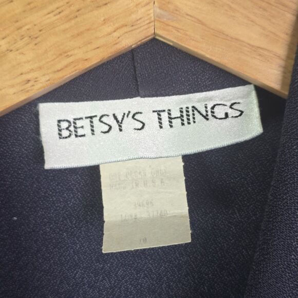 Betsys Things Cropped Navy Blue Jacket Size 10 Embroidered Hem Vintage - Picture 3 of 10